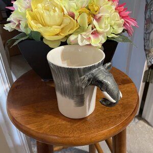 Pier 1 Elephant With 3-D Handle Hand-Painted Stoneware Mug
